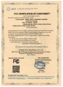 Fcc Certificate Of Wall Charger Runray Dcs